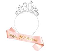 KOQAIIZ 30 Ans Couronne Anniversaire Écharpe, Or Rose Tiara Et écharpe De Décoration Pour Birthday Decorations, Happy 30th Birthday Costume Accessoire