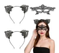 KOQAIIZ Masque Bal Masque Femme, Masque Vénitien Femme, avec 2 Serre-tête d’Oreilles de Chat, Masque pour Halloween Costume Fête Nightclub Masque Facial