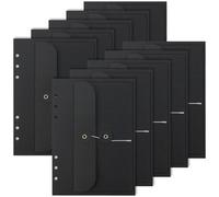 Koqye Intercalaires de poche A5 en cuir texturé avec 6 trous et poches enveloppes, inserts de planificateur pour classeurs, agendas, journaux de voyage (10, noir, enveloppes)