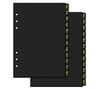 Koqye Lot de 2 intercalaires A5 en cuir texturé à 6 anneaux avec 12 onglets mensuels, intercalaires en papier noir pour planificateur/organisateur (2 lots - 12 onglets mensuels)