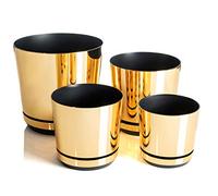 KORAD Ensemble de 4 Cache-Pots Motif 011 Or Brillant en Tailles 26 cm, 21 cm, 18 cm et 16 cm; Pots décoratifs en Plastique sans Trous de Drainage; pour Plantes, Fleurs et compositions végétales.