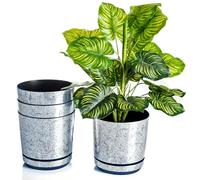 KORAD Ensemble de 4 Pots avec Soucoupe d'un diamètre de 16 cm, Motif 017 - Vieux Argent ; Glamour ; Moderne, Haute Brillance, Style Classique, Rustique, loft, pour Plantes, Herbes.