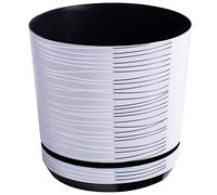 KORAD - Pot de fleurs avec soucoupe intégrée, décor 071, blanc avec fil argenté, diamètre 16 cm, pot pour plantes, en plastique, de haute qualité, avec trous de drainage
