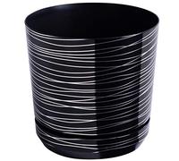 KORAD - Pot de fleurs avec soucoupe intégrée, décor 073, noir avec fil argenté, diamètre 21 cm, pot pour plantes, en plastique, de haute qualité, avec trous de drainage
