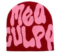 KORADI Bonnet MEA Culpa pour Femme avec Mot « Y2K » - Bonnet élégant en Tricot pour l'hiver, Bordeaux, Taille Unique