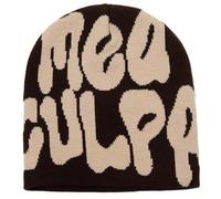 KORADI Bonnet MEA Culpa pour Femme avec Mot « Y2K » - Bonnet élégant en Tricot pour l'hiver, Marron, Taille Unique