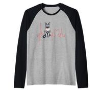 Korat Cat Heartbeat ECG Pulse Funny Love Korat Cats Manche Raglan