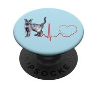 Korat Cat Heartbeat ECG Pulse Funny Love Korat Cats PopSockets PopGrip Adhésif
