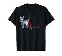 Korat Cat Heartbeat ECG Pulse Funny Love Korat Cats T-Shirt