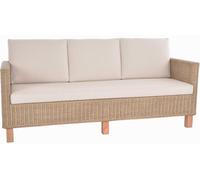 Korb-Outlet Canapé 3 places en rotin de couleur miel (foncé) avec coussin d'assise beige, canapé en rotin véritable