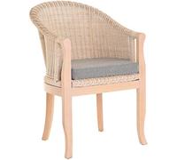korb.outlet Fauteuil en rotin avec pieds en bois, fauteuil en rotin véritable, chaise Club (blanc vintage, avec rembourrage)