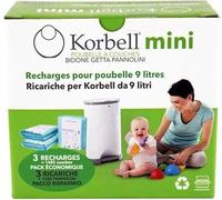 Korbell - Recharges pour poubelles à couches - MINI - 9 L - x3 - biodégradable - contrôle des odeurs - capacité 130 couches