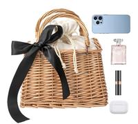 Korbtasche Damen - Sommer | Stroh Rattan Geflochtene Strandtasche - Handtasche mit Perlen Schleife Verzierung Tragbare Urlaubstasche für Reisen Picknick Beige Natur 1er Packung Set 2026