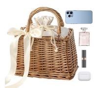 Korbtasche Damen - Sommer | Stroh Rattan Geflochtene Strandtasche - Handtasche mit Perlen Schleife Verzierung Tragbare Urlaubstasche für Reisen Picknick Beige Natur 1er Packung Set 2026