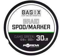 Korda Basix Braid Spod/Marker Tresse de pêche durable sans étirement ni étirement Vert camouflage 13,6 kg Bobine de 200 m pour Spod et tiges de marquage