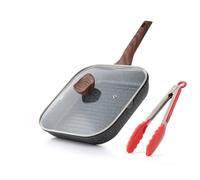 Kordisen Poêle à Griller Antiadhésive avec Couvercle, 24 cm, Poêle Carrée en Granité avec Bec Verseur, Gril Polyvalent, Compatible Induction, Sans PFOA