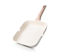 Kordisen Poêle à steak antiadhésive pour plaque à induction, poêle à steak carrée de 24 cm pour cuisine intérieure, revêtement sain avec becs verseurs, sans PFOA, blanc
