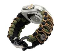 KORDIZ Survivor Pro Bracelet paracorde pour Apple Watch Series Ultra et 9/8/7/6/5/4/3/2/1/SE 49 mm, 45 mm, 44 mm, 42 mm avec anse réglable en acier inoxydable, Noir/vert et micro coyote, L for Ultra