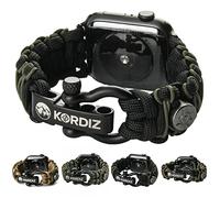 KORDIZ Survivor Pro Bracelet paracorde pour Apple Watch Series Ultra et 9/8/7/6/5/4/3/2/1/SE 49 mm, 45 mm, 44 mm, 42 mm avec anse réglable en acier inoxydable, noir et vert micro, S for 42/44/45mm