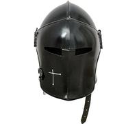 KORE NS Casque barbuta croix templier chevalier médiéval croisé romain armure acier noir, noir, régulier