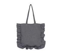 Korean Styles Sac à bandoulière en coton léger à carreaux avec sangle confortable pour femme, Noir , 40x41cm