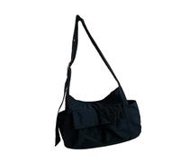 Korean Styles Sac à bandoulière en nylon léger avec sangle réglable et spacieux pour le travail et les voyages, Noir/blanc, As the pic show