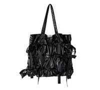 Korean Styles Sac à bandoulière plissé unique avec nœuds élégants en nylon pour femme tendance et bureau, Noir , Taille unique