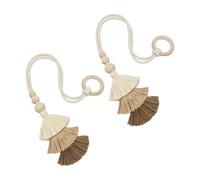 Korechain 2 Pièces Embrasse pour Rideaux avec Anneau en Bois, Attache Rideau Style Boho avec Gland, Corde de Rideau Tissée à la Main, Attache Rideaux Réglable pour Salon, Chambre & Chambre d'enfant