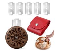 Korechain Lame de Boulanger Ronde en Bois de Noyer, Grignette Pain Professionnelle avec 5 Lames de Rechange et Étui en Cuir Rouge, Couteau de Boulanger pour Scarifier Pâte, Baguette et Pain au Levain