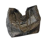 Korena Styles Sac à bandoulière en toile avec imprimé léopard vintage Grande capacité Sac à main pour femme Sac à bandoulière coréen, Noir , One Size