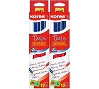 Kores 94871 - Lot de 24 stylos double face rouges et bleus pour enfants et élèves, crayons à syllabe, mine souple et forme triangulaire ergonomique - Fournitures scolaires pour écrire et corriger