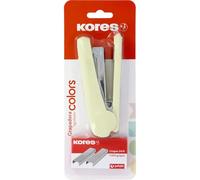 Kores - Agrafeuse de bureau modèle Colors + 1 000 agrafes 24/6, jaune soft, dimensions 12,5 x 5,5 x 3 cm, capacité 20 feuilles de papier de 80 g, compatible avec agrafes 26/6, fournitures scolaires et