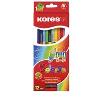 Kores - Kolores Duo : 12 Crayons de Couleur Double Face pour Enfants, Débutants et Adultes avec Mine Douce et Forme Ergonomique, Paquet de 24 Couleurs Assorties et Taille-Crayon Inclus