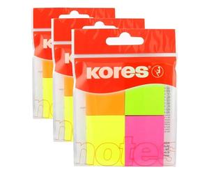 Kores - Blocs-Notes Adhésifs Multicolores, Bloc-Notes Autocollant Fluo, 40 x 50mm, 4 Blocs de 50 Feuilles Chacun (Lot de 3)