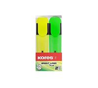 Kores - Bright Liner Plus : Surligneurs Fluorescents de Couleur, Jaune et Vert, Pointe Biseautée et Encre à Base d'Eau, Forme Ergonomique, Fournitures Scolaires et de Bureau, Paquet de 2