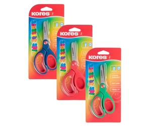 Kores - Ciseaux de sécurité pour enfants et étudiants, poignée souple, pointe émoussée et acier inoxydable résistant à l'usure, fournitures scolaires, lot de 1 en couleurs variées