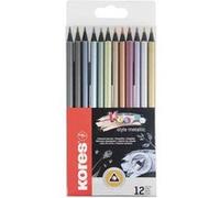 Kores - Kolores Style Metallique: 12 crayons de couleurs fabriqués du bois noir, pour enfants, élèves et adultes, set de 12 couleurs métalliques assorties