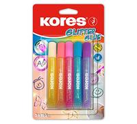 Kores - Crayons de Colle Pastel Glitter pour Enfants, Sûr et Non Toxique pour les Arts et le Bricolage, Pointe Précise, Lot de 5 Couleurs x 10,5 ml