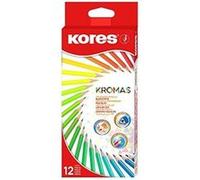 Kores - Kromas : 12 Crayons de Couleur pour Enfants, Débutants et Adultes, à Mine Tendre et Forme Triangulaire, Fournitures Scolaires, Paquet de 12 Couleurs Assorties