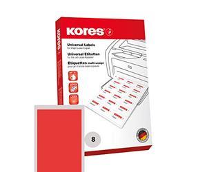 Kores Etiquettes Autocollantes Universelles Etiquette 10,5 x 7,4 cm 100 feuilles A4 Rouge