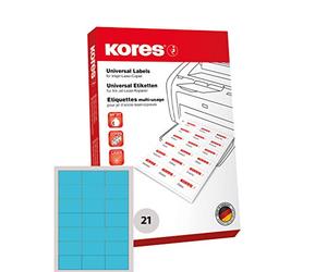 Kores Etiquettes universelles 7 x 4,23 cm 100 feuilles A4 Bleu