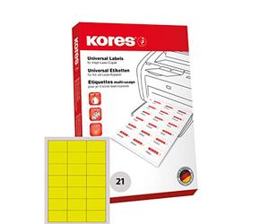 Kores Etiquettes universelles 7 x 4,23 cm 100 feuilles A4 Jaune