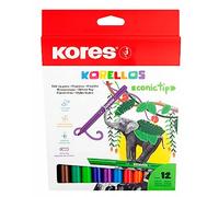 Kores - Korellos : 12 feutres de couleur pour enfants et adultes à pointe conique, lavables et durables, fournitures scolaires, lot de 12 couleurs assorties.