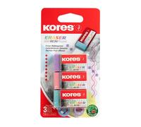 Kores - Gommes en caoutchouc PVC pastel - KE-30 - Format de poche - Avec pochette en papier - 40 x 21 x 10 mm - Fournitures scolaires, gommes en caoutchouc, fournitures de bureau - Lot de 3 couleurs