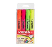 Kores - High Liner Plus : Surligneurs Fluorescents, Pointe Biseautée et Encre à Base d'Eau, Fournitures Scolaires et de Bureau, Paquet de 4 Couleurs Assorties