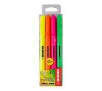Kores - High Liner : Surligneurs Fins de Couleur Néon, Pointe Biseautée et Encre à Base d'Eau, Fournitures Scolaires et de Bureau, Paquet de 4 Couleurs Assorties