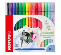 Kores - K-Beats Feutres Premium à Pointe Fibre - Feutres de Dessin, de Coloration et d’Écriture - Couleurs Vives Uniques, Incluant Tons Néon et Pastel - Encre de Haute Qualité - 15 Pièces