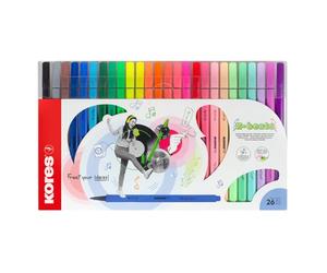 Kores - K-Beats Feutres Premium à Pointe Fibre - Feutres de Dessin, de Coloration et d’Écriture - Couleurs Vives Uniques, Incluant Tons Néon et Pastel - Encre de Haute Qualité - 26 Pièces