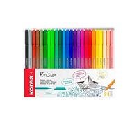 Kores - K-Liner : Feutres Fins de Couleur avec Pointe Fine de 0,4 mm pour l'Écriture, les Croquis et le Dessin, Pointe Gainée de Métal, Forme Triangulaire Ergonomique, Paquet de 24 Couleurs Assorties