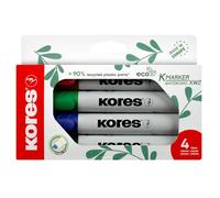 Kores - K-Marker Eco XW2 : Lot de 4 marqueurs colorés pour tableau blanc avec pointe biseautée, effaçable à sec et encre à faible odeur, fournitures scolaires et de bureau, couleurs assorties